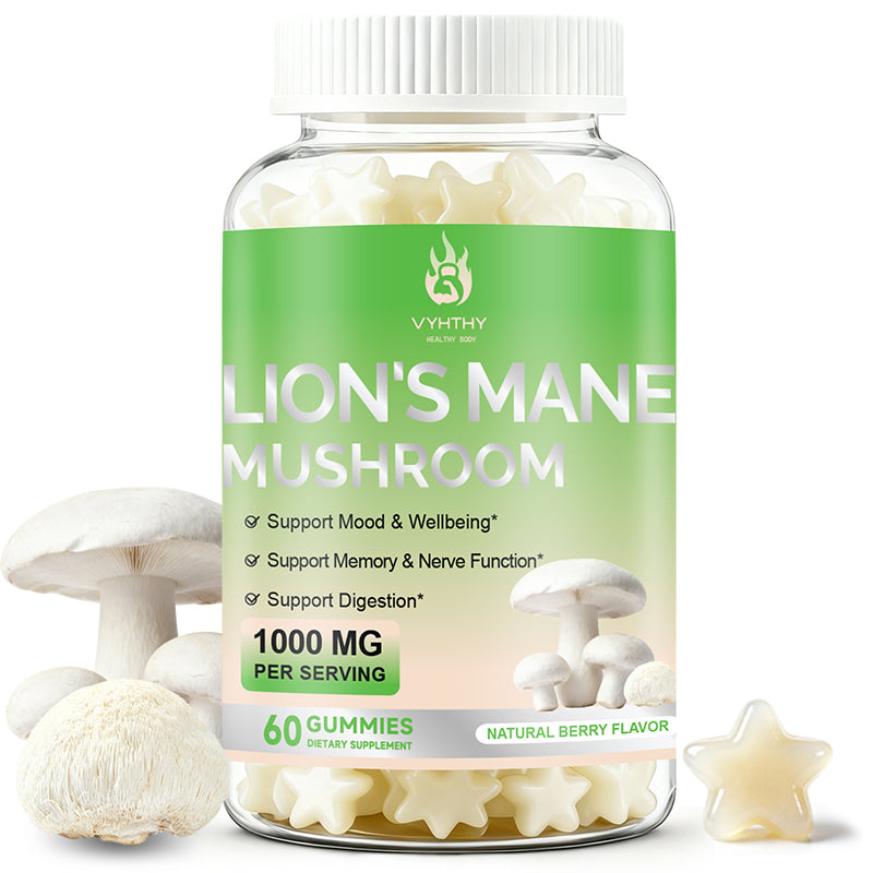VYHTHY Mushroom Gummies, Natural Berry Flavor - Mushroom Supplement Gummies For Adults And Children Support Brain Health, Cognitive Function, Focus, Memory, And Mood, 60 Servings