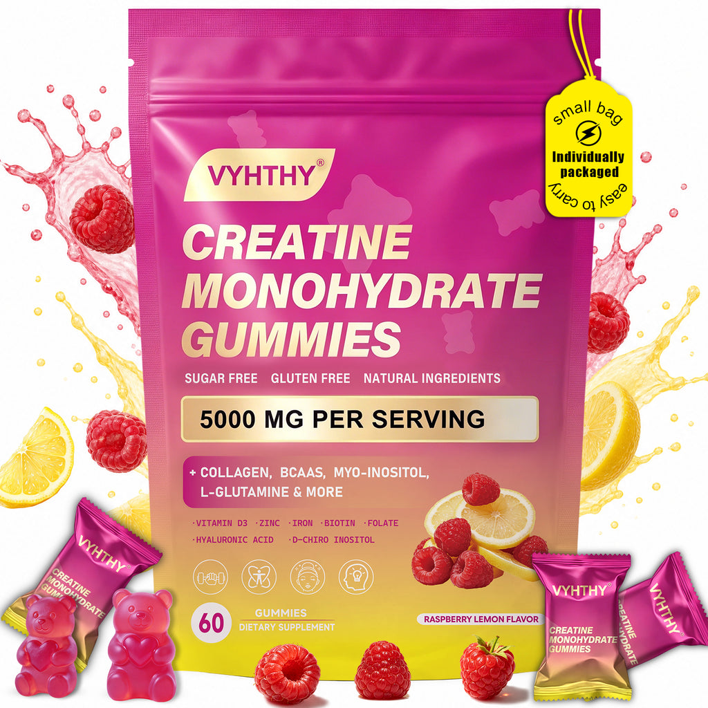 Vyhthy CurveBoost Creatine Gummies for Women, 5000mg Creatine Monohydrate, Raspberry Lemon Flavor, 8-in-1 Supplement with BCAAs Collagen Inositol Iron Zinc Vitamin D3, Sugar Free Vegan