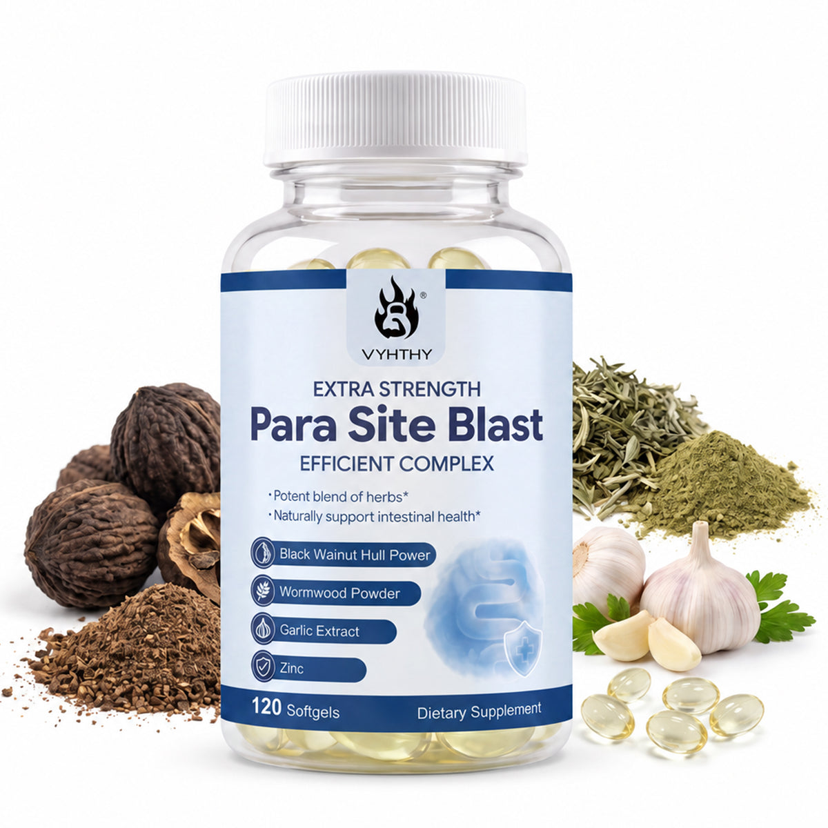Parasite Cleanse for Humans – Gut Health & Intestinal Support Supplement with Wormwood, Black Walnut Hull, Clove & Garlic | VYHTHY 120 Softgels