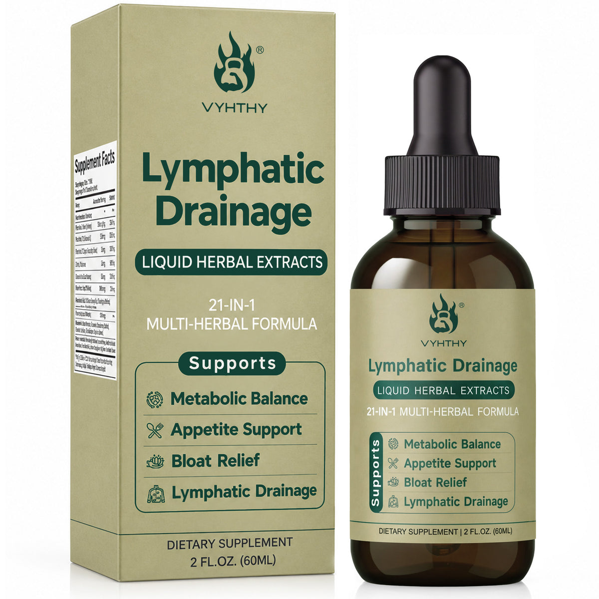 VYHTHY Lymphatic Drainage Drops – 21-in-1 Liquid Herbal Tincture with Liposomal Delivery | Supports Lymph Flow, Bloat Relief, Metabolism & Immunity | 2 FL.OZ.