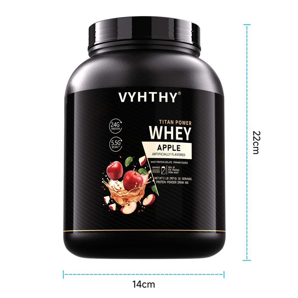 VYHTHY Titan Power Whey Protein Powder – Apple | 24g Protein, 5.5g BCAA, 11g EAA per Scoop | Whey Isolate Primary, Low Carb, No Added Sugar | 2 LB (30 Servings)