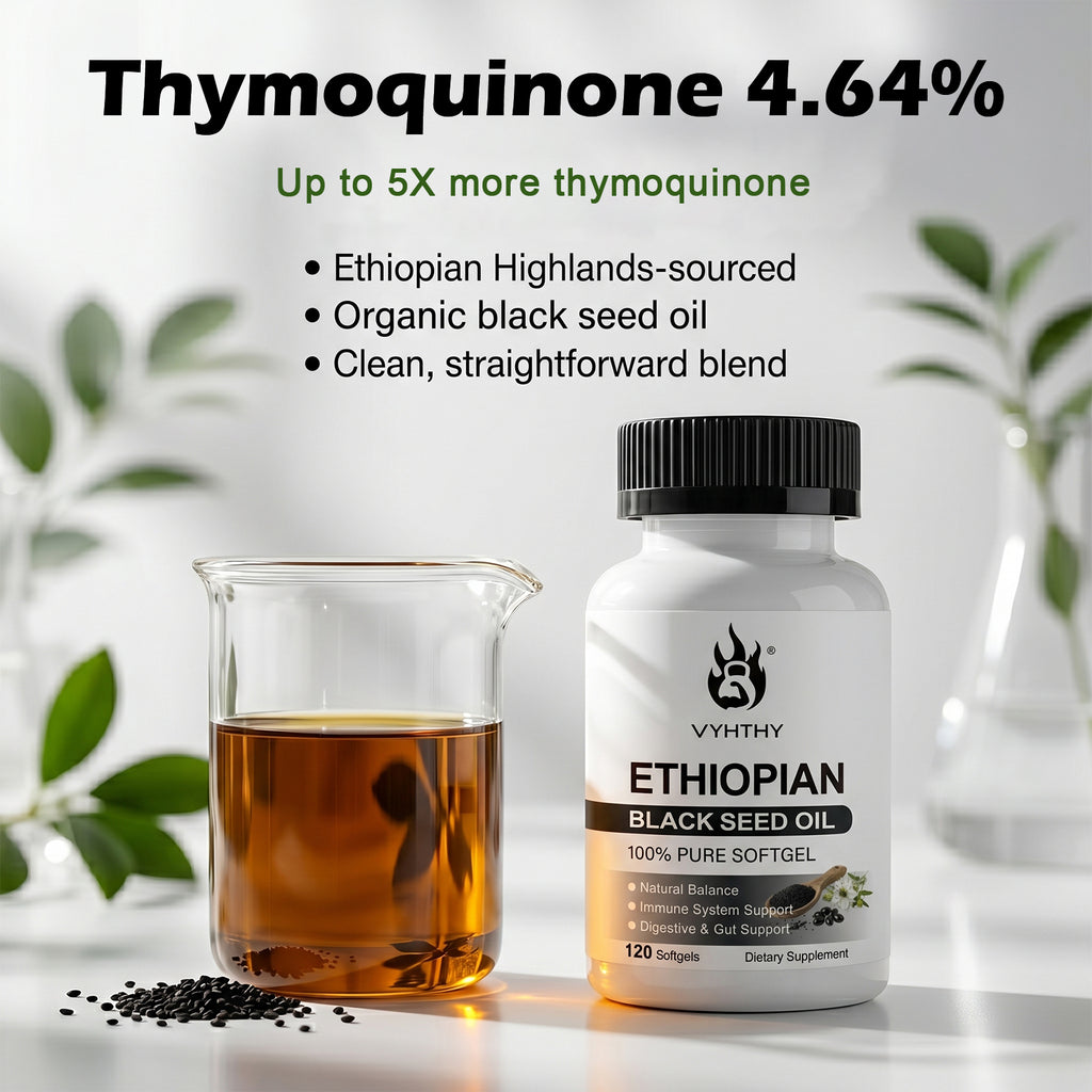 VYHTHY Ethiopian Black Seed Oil Softgels, Cold Pressed 100% Pure Nigella Sativa Supplement, Support Immune, Digestive Gut Health, Healthy Hair Skin & Nails, Non-GMO Gluten Free, 120 Softgels