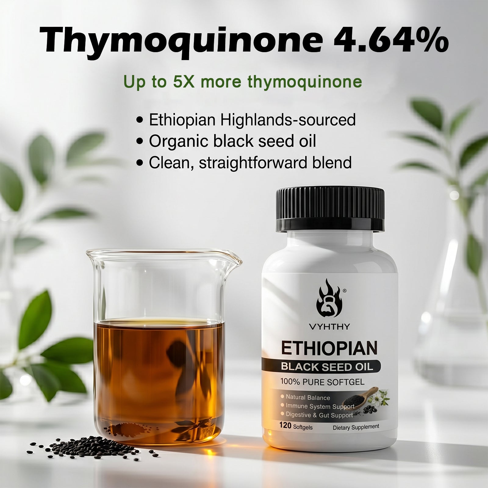VYHTHY Ethiopian Black Seed Oil Softgels, Cold Pressed 100% Pure Nigella Sativa Supplement, Support Immune, Digestive Gut Health, Healthy Hair Skin & Nails, Non-GMO Gluten Free, 120 Softgels