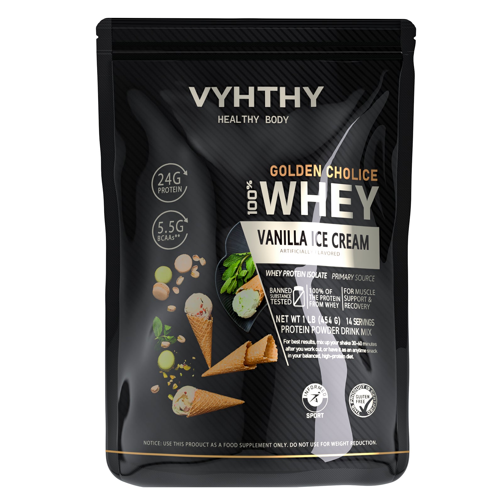 VYHTHY Titan Power 100% Whey Protein Powder - Vanilla Cream - 1lb