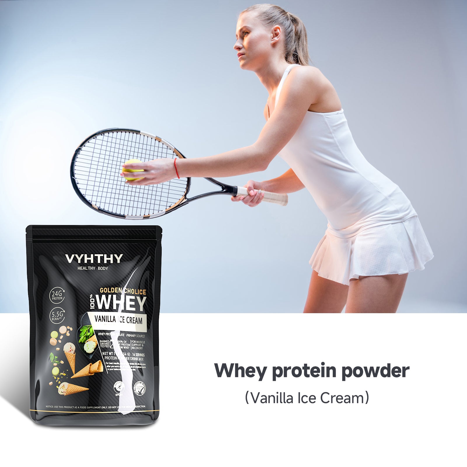 VYHTHY Titan Power 100% Whey Protein Powder - Vanilla Cream - 1lb