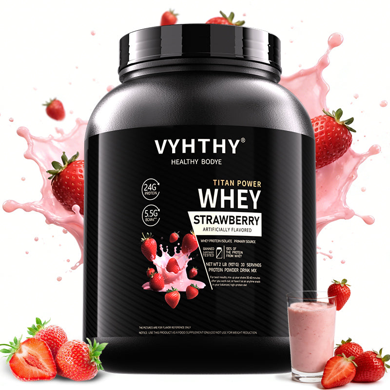 VYHTHY Strawberry Flavored Whey Protein Powder - 24g Protein per Serving - Suitable for pre- and Post-Workout Supplementation - Low Lactose, Gluten-Free, Natural Flavor (36 oz) - 30 Servings