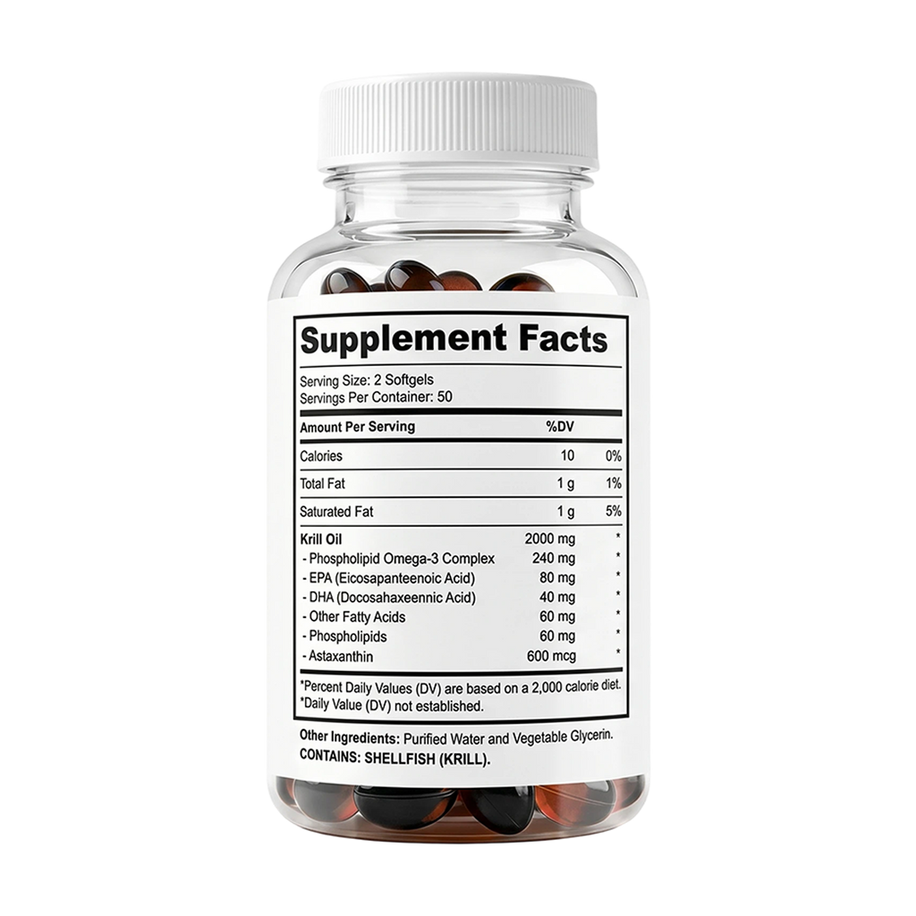 YOY Four Antarctic Krill Oil Softgels 2000mg, Omega-3 EPA DHA with Astaxanthin & Phospholipids, Supports Heart Brain Joint Immune Health for Men Women, 100 Count Dietary Supplement