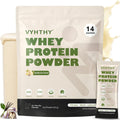VYHTHY Vanilla Ice Cream Whey Protein Powder Single Serve Packets, 24g Protein & 5.5g BCAAs Per Packet, Zero Added Sugar Portable Post-Workout Muscle Recovery Supplement, 14 Individual Packets Per Bag
