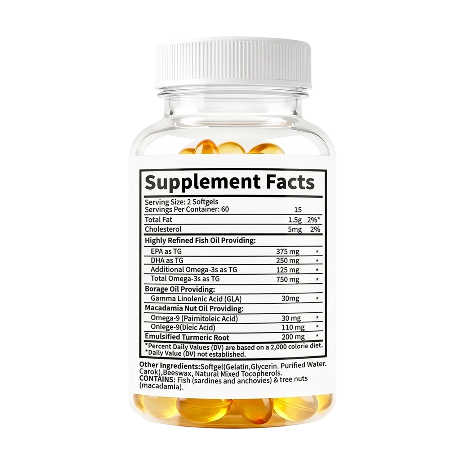 YOY Four  Dietary food supplements 120 Softgels, Triple Omega 3 6 9 Supplement with Turmeric, Curcumin, DHA & EPA, Fish Oil Supplement for Brain & Heart Health and Joint Support, Advanced Absorption