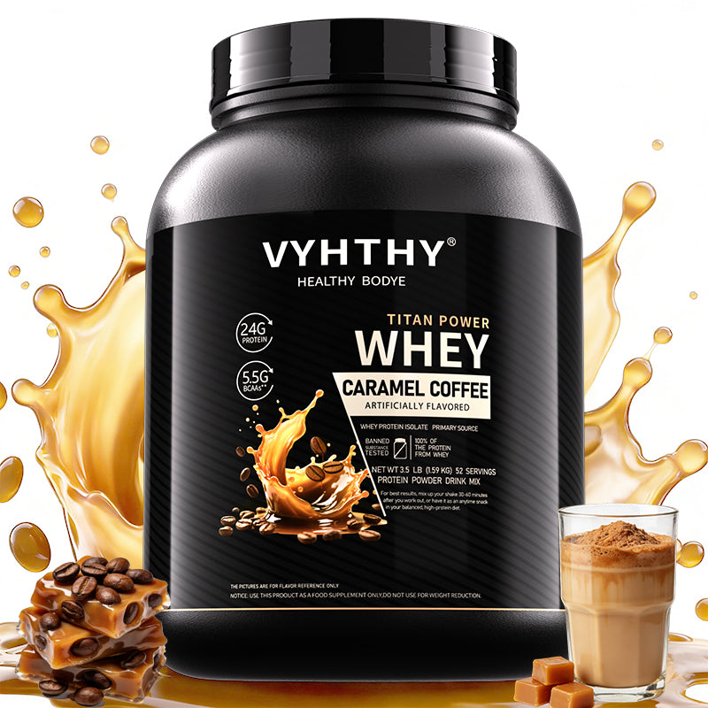 VYHTHY Caramel Coffee Flavored Whey Protein Powder - 24g Protein per Serving - Suitable for pre- and Post-Workout Supplementation - Low Lactose, Gluten-Free, Natural Flavor (56 oz) - 52 Servings