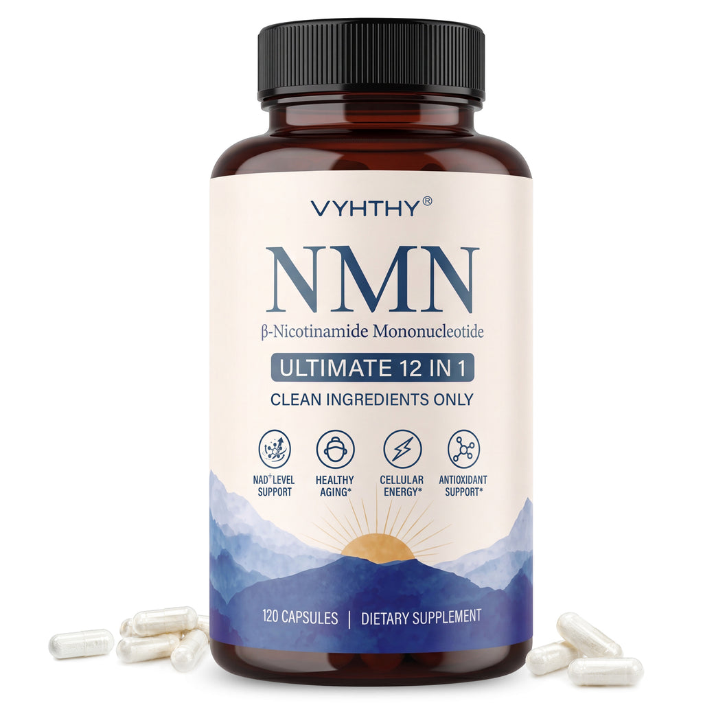 VYHTHY Liposomal Enhanced β-NMN 500mg Per Serving 12-in-1 Complex with Resveratrol, TMG, Glutathione & PQQ | Max Absorption NAD+ Booster for Healthy Aging & Mitochondrial Function, 120 Vegetarian Capsules