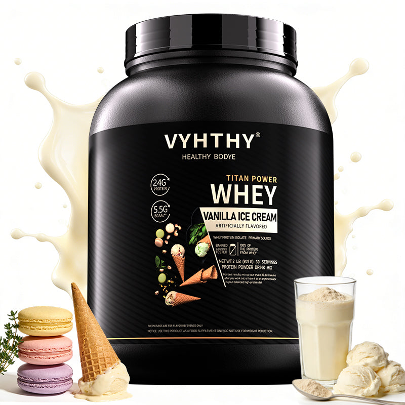 VYHTHY Vanilla Ice Cream Flavored Whey Protein Powder - 24g Protein per Serving - Suitable for pre- and Post-Workout Supplementation - Low Lactose, Gluten-Free, Natural Flavor (36 oz) - 30 Servings