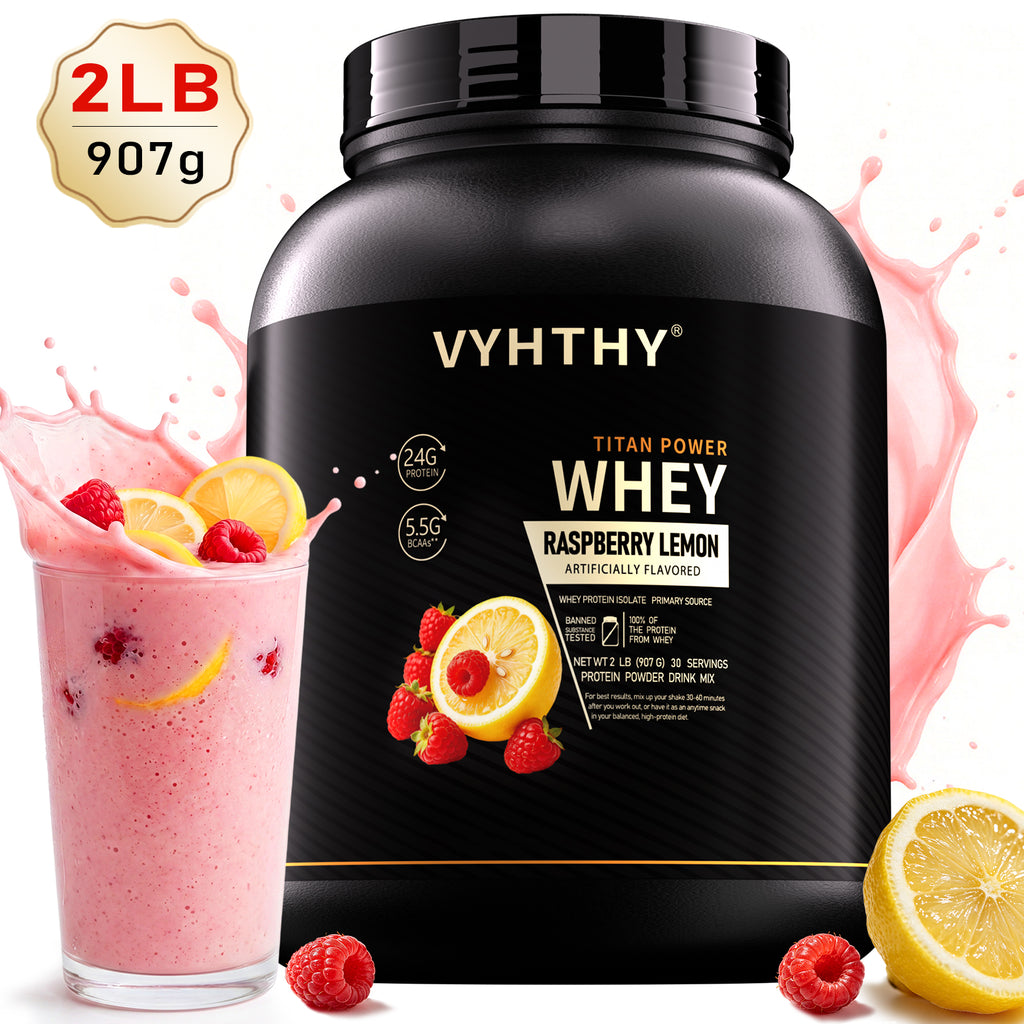 VYHTHY Premium Whey Isolate Concentrate Protein Powder, Raspberry Lemon Flavor with 5.5g BCAA, Low-Cal Low-Fat Formula for Muscle Recovery, Fitness & Everyday Meal Replacement, 30 Servings 2LB