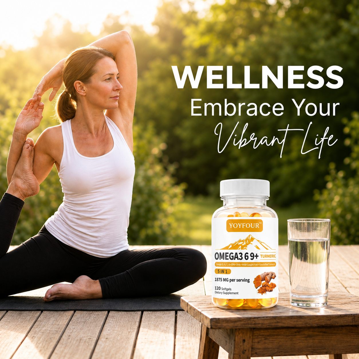 YOY Four  Dietary food supplements 120 Softgels, Triple Omega 3 6 9 Supplement with Turmeric, Curcumin, DHA & EPA, Fish Oil Supplement for Brain & Heart Health and Joint Support, Advanced Absorption