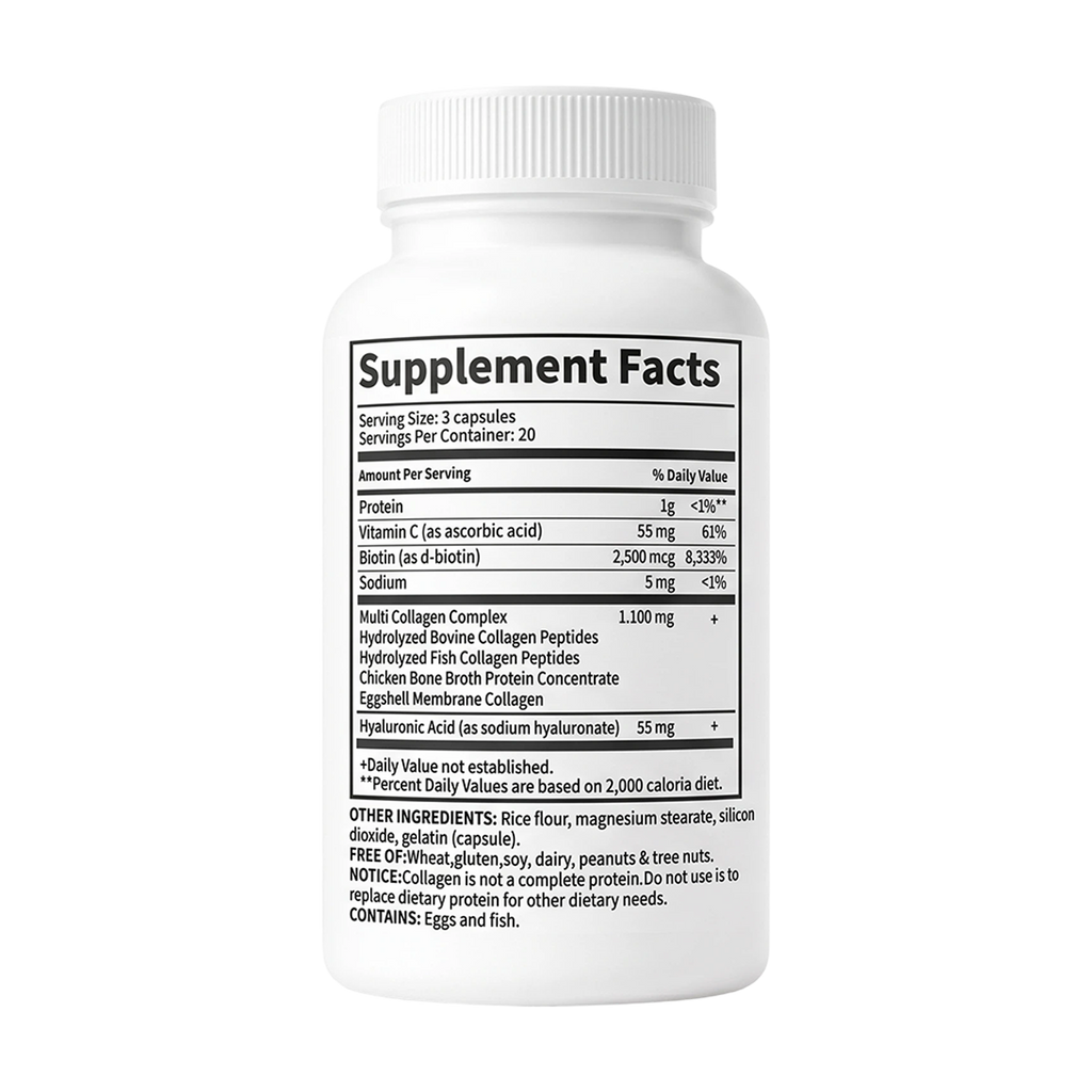 YOY Four Multi-Collagen Capsules for Women & Men – 60 Count | Type I, II, III, V, X Hydrolyzed Collagen Peptides with Biotin, Hyaluronic Acid & Vitamin C | Hair, Skin, Nails, and Joint Support