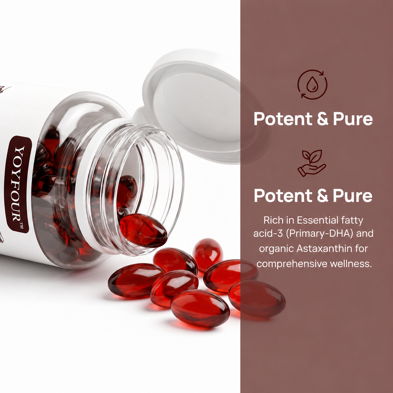 YOY Four Antarctic Krill Oil Softgels 2000mg, Omega-3 EPA DHA with Astaxanthin & Phospholipids, Supports Heart Brain Joint Immune Health for Men Women, 100 Count Dietary Supplement