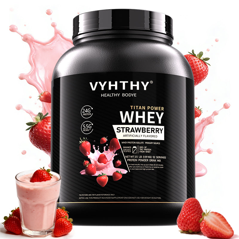 VYHTHY Strawberry Flavored Whey Protein Powder - 24g Protein per Serving - Suitable for pre- and Post-Workout Supplementation - Low Lactose, Gluten-Free, Natural Flavor (56 oz) - 52 Servings