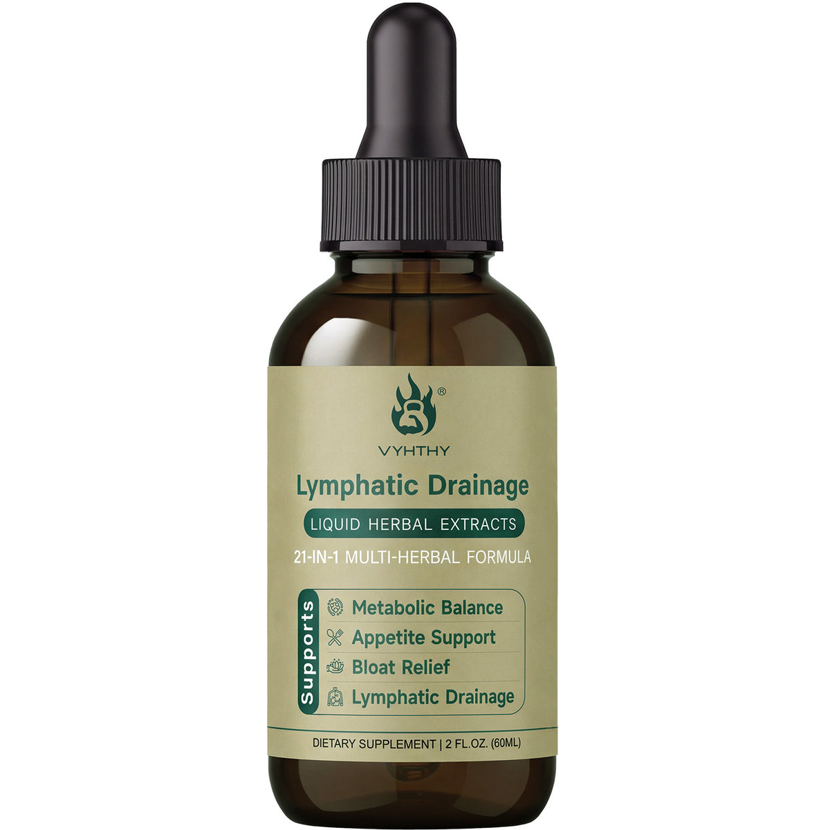 VYHTHY Lymphatic Drainage Drops – 21-in-1 Liquid Herbal Tincture with Liposomal Delivery | Supports Lymph Flow, Bloat Relief, Metabolism & Immunity | 2 FL.OZ.
