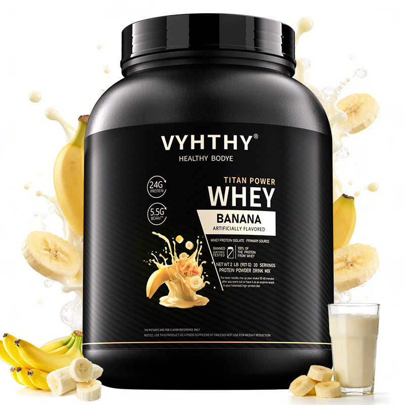 VYHTHY Banana Whey Protein Powder-24g of Protein Per Serving-Premium Whey Protein Powder for Pre Post Workout-Fast Absorbing Whey Concentrate-Low Lactose Gluten Free, Natural Flavored 2LB (36 oz)