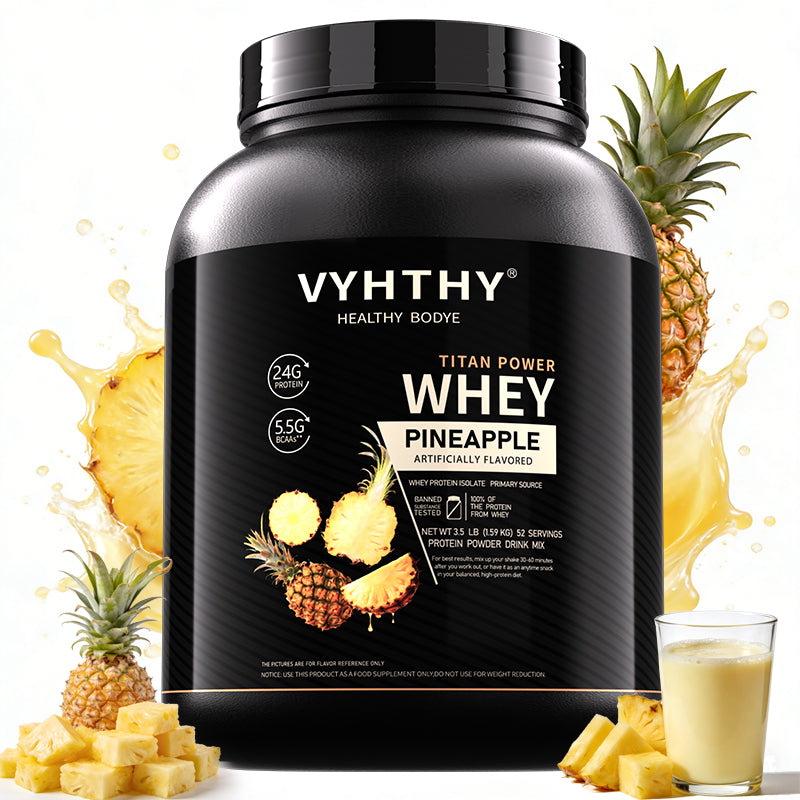 VYHTHY Pineapple Flavored Flavored Whey Protein Powder - 24g Protein per Serving - Suitable for pre- and Post-Workout Supplementation - Low Lactose, Gluten-Free, Natural Flavor (56 oz) - 52 Servings