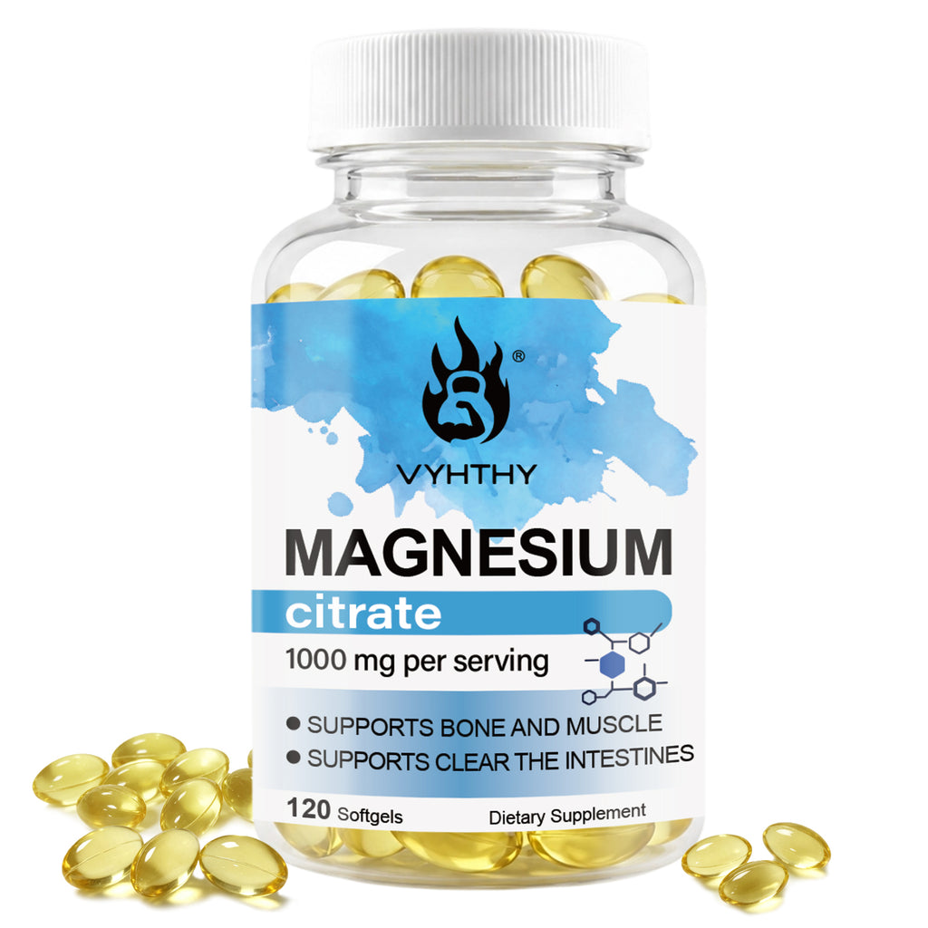 VYHTHY Magnesium Citrate Softgels, 1000mg Per Serving, Supports Bone Muscle Health, Digestive Gut & Intestinal Support, Energy Production & Night Wellness, 120 Softgels