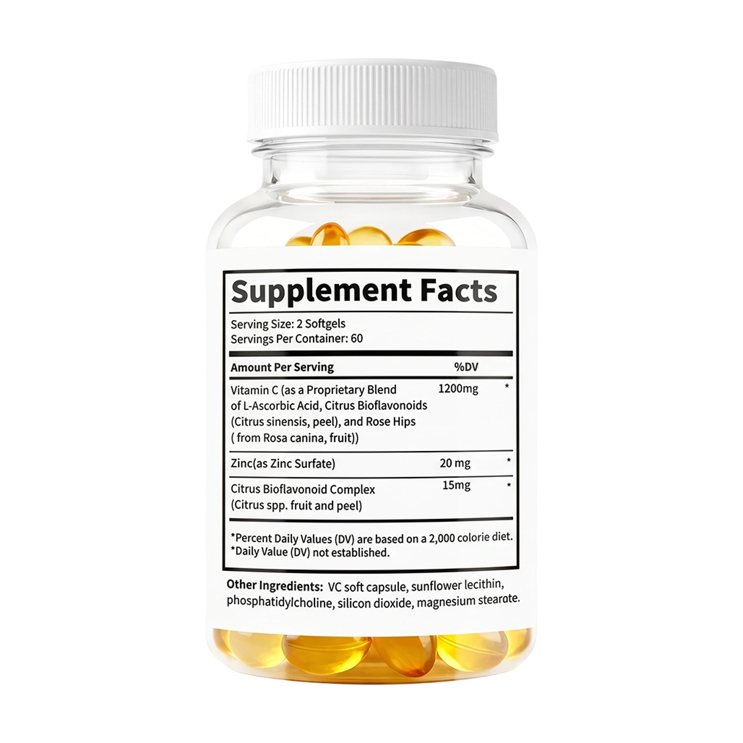 YOY Four Vitamin C with Zinc Supplement Softgels, 1200mg Vitamin C & 20mg Zinc Per Serving, Immune Support & Antioxidant Health, 120 Softgels