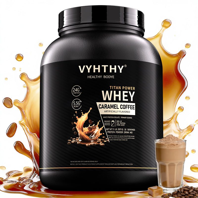 VYHTHY Caramel Coffee Flavored Whey Protein Powder - 24g Protein per Serving - Suitable for pre- and Post-Workout Supplementation - Low Lactose, Gluten-Free, Natural Flavor (36 oz) - 30 Servings