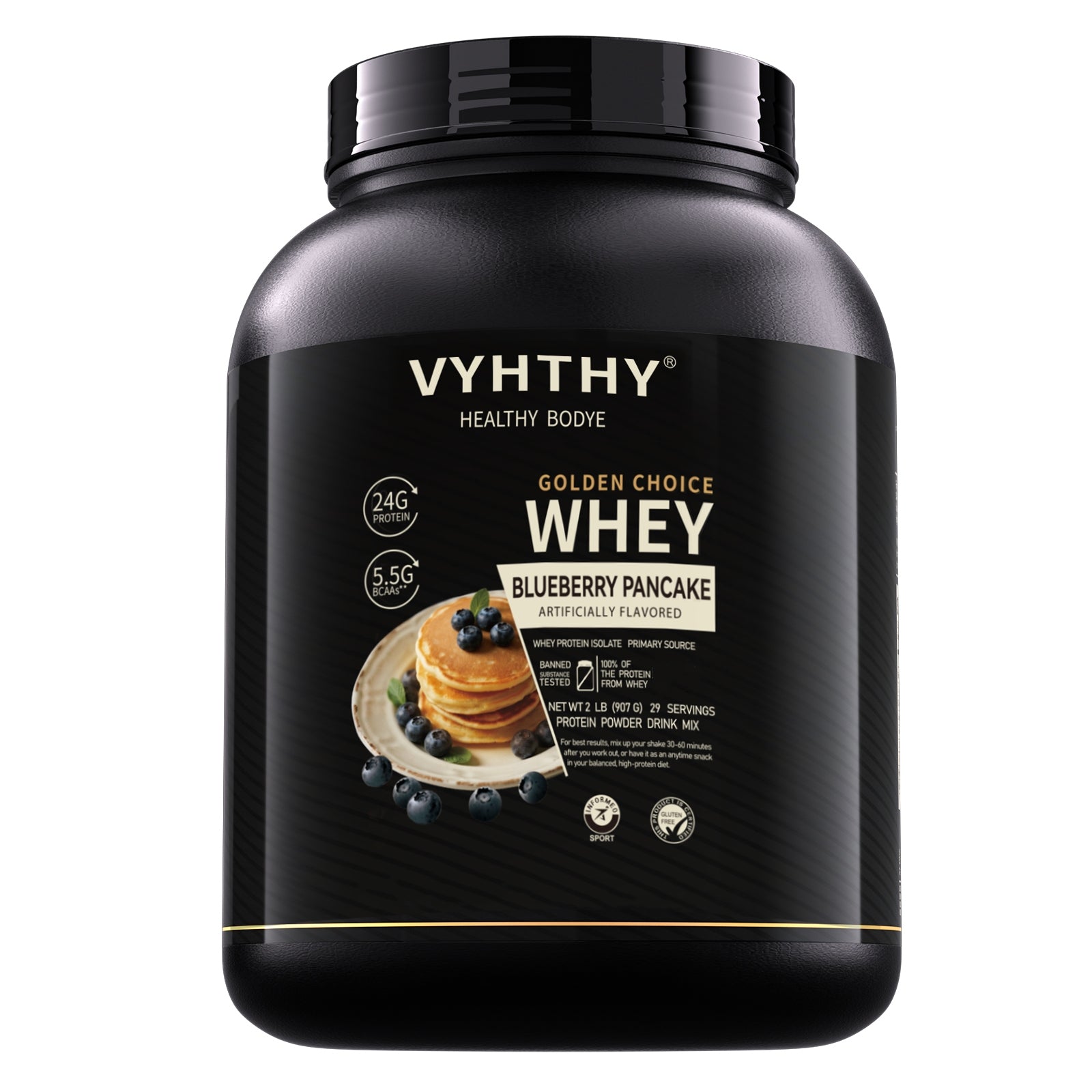 VYHTHY Titan Power 100% Whey Protein Powder - Blueberry Cake - 2lb