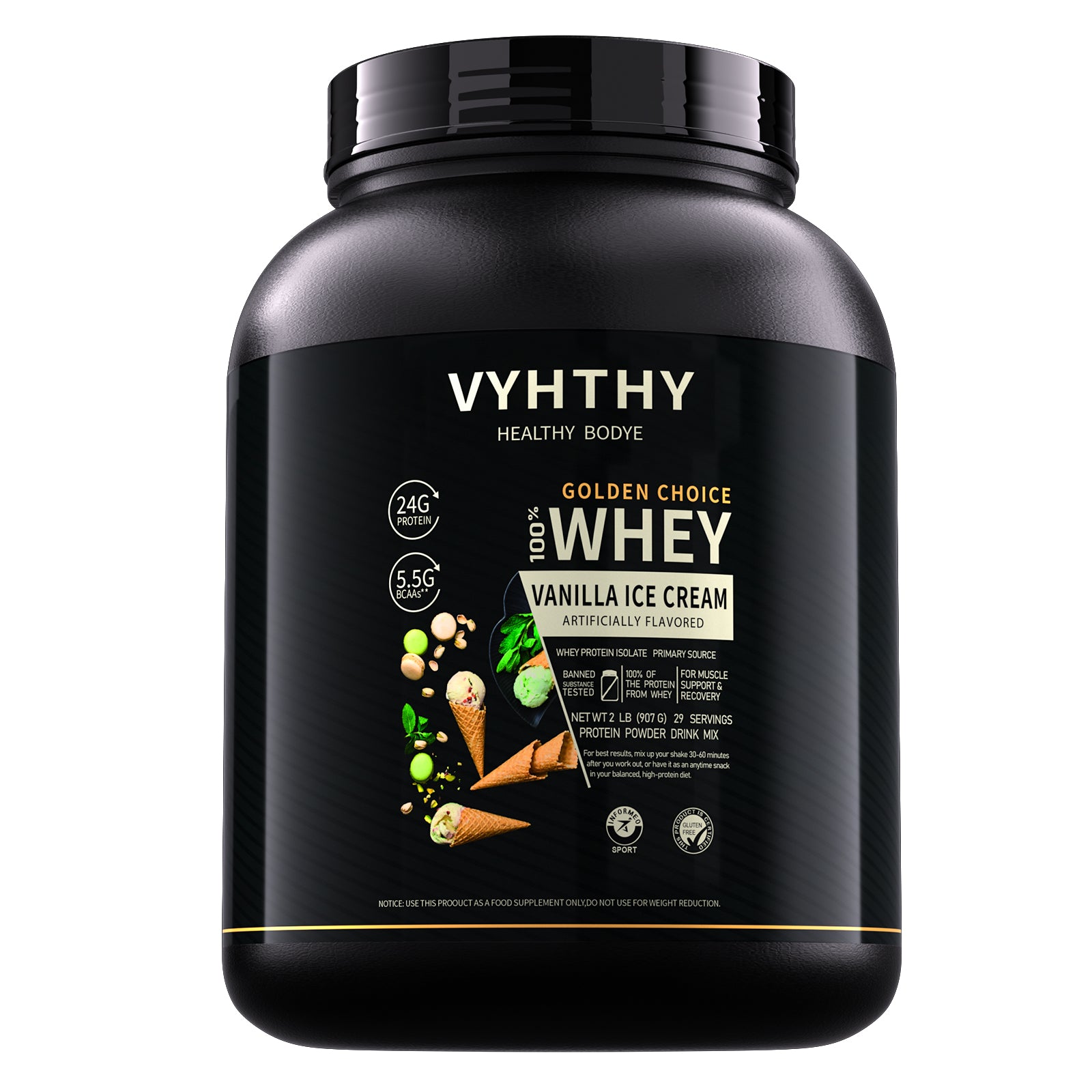 VYHTHY Titan Power 100% Whey Protein Powder - Vanilla Cream - 2lb