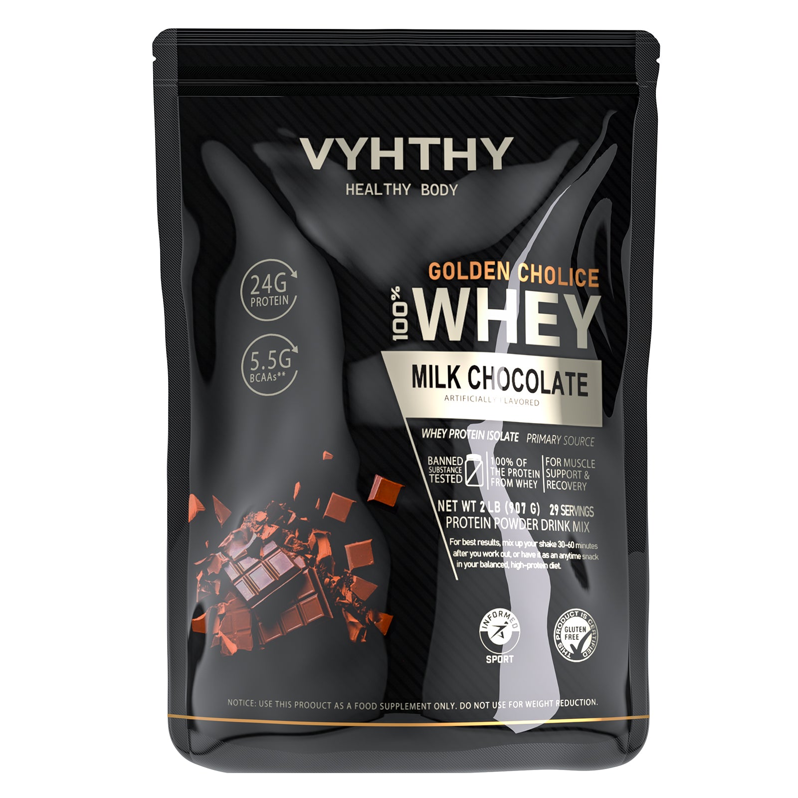 VYHTHY Titan Power 100% Whey Protein Powder - Chocolate Milkshake - 2lb