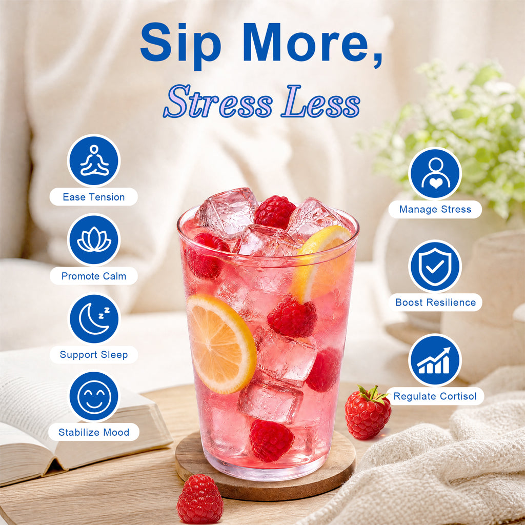 VYHTHY StayCalm Relaxing Drink Mix Powder, Raspberry Lemonade Flavor with Ashwagandha, L-Theanine, GABA & Multi Magnesium Complex, Supports Stress Relief, Calm Mood & Restful Sleep, 30 Individual Packets
