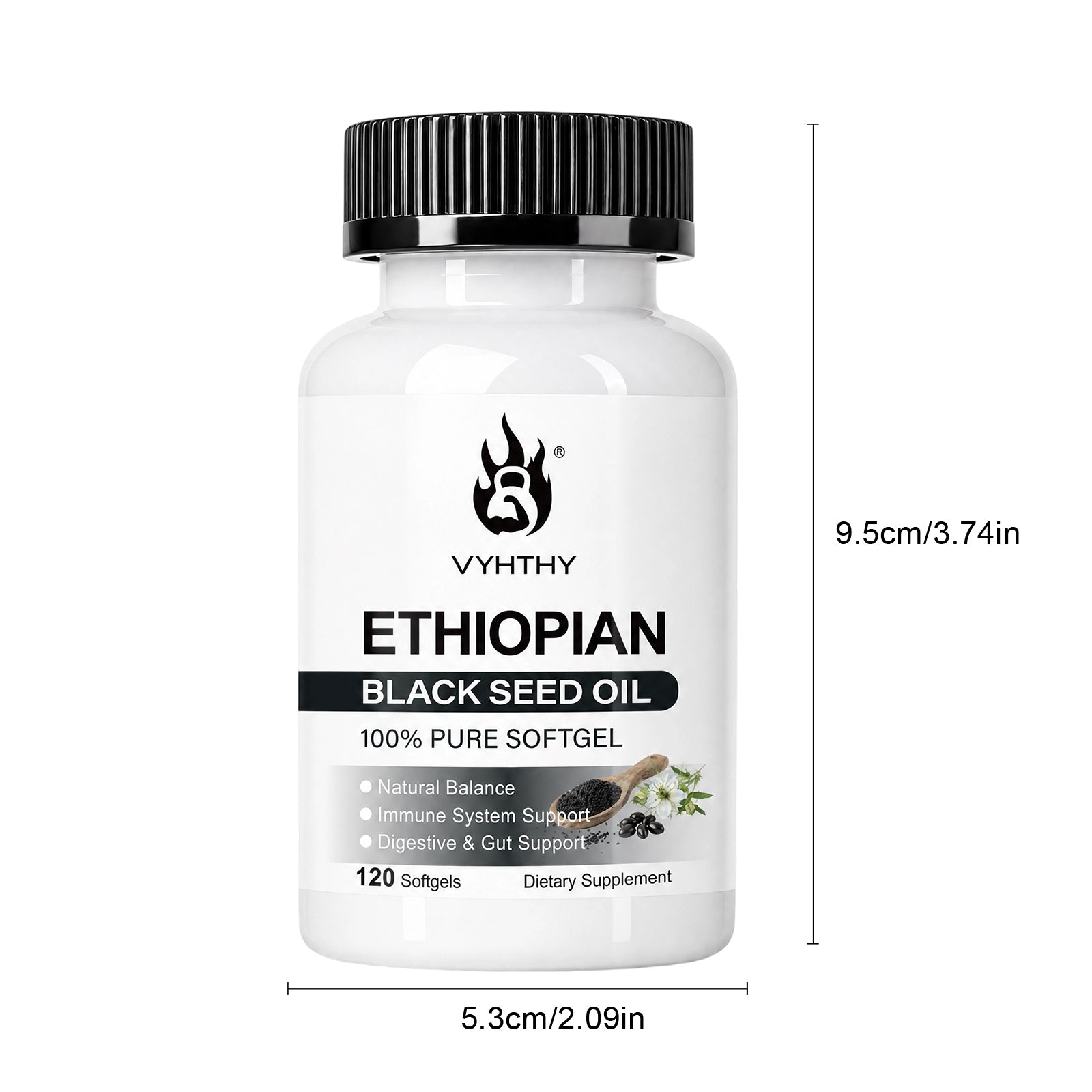 VYHTHY Ethiopian Black Seed Oil Softgels, Cold Pressed 100% Pure Nigella Sativa Supplement, Support Immune, Digestive Gut Health, Healthy Hair Skin & Nails, Non-GMO Gluten Free, 120 Softgels