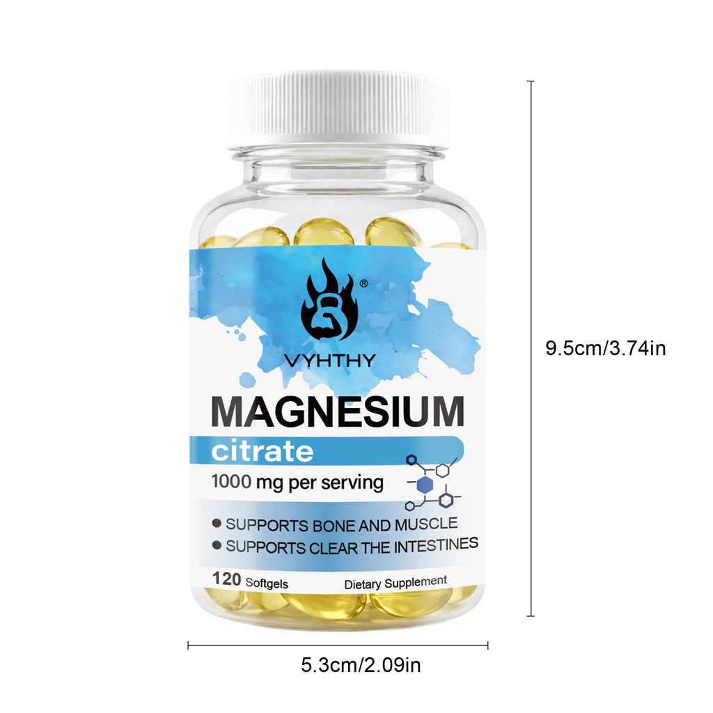 VYHTHY Magnesium Citrate Softgels, 1000mg Per Serving, Supports Bone Muscle Health, Digestive Gut & Intestinal Support, Energy Production & Night Wellness, 120 Softgels
