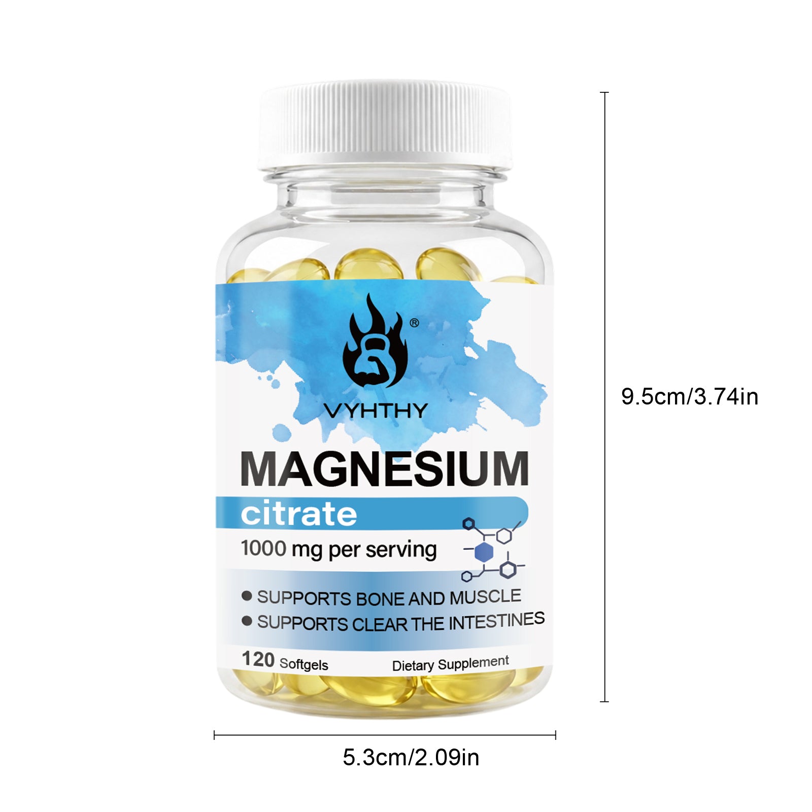 VYHTHY Magnesium Citrate Softgels, 1000mg Per Serving, Supports Bone Muscle Health, Digestive Gut & Intestinal Support, Energy Production & Night Wellness, 120 Softgels