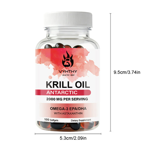 VYHTHY Antarctic Krill Oil 1200 mg Omega 3 Supplement, Omega 3 Krill Oil Softgels w/EPA, DHA, Astaxanthin & Phospholipids for Brain & Antioxidant, Sustainably Sourced, No Fishy Aftertaste, 60 Softgels