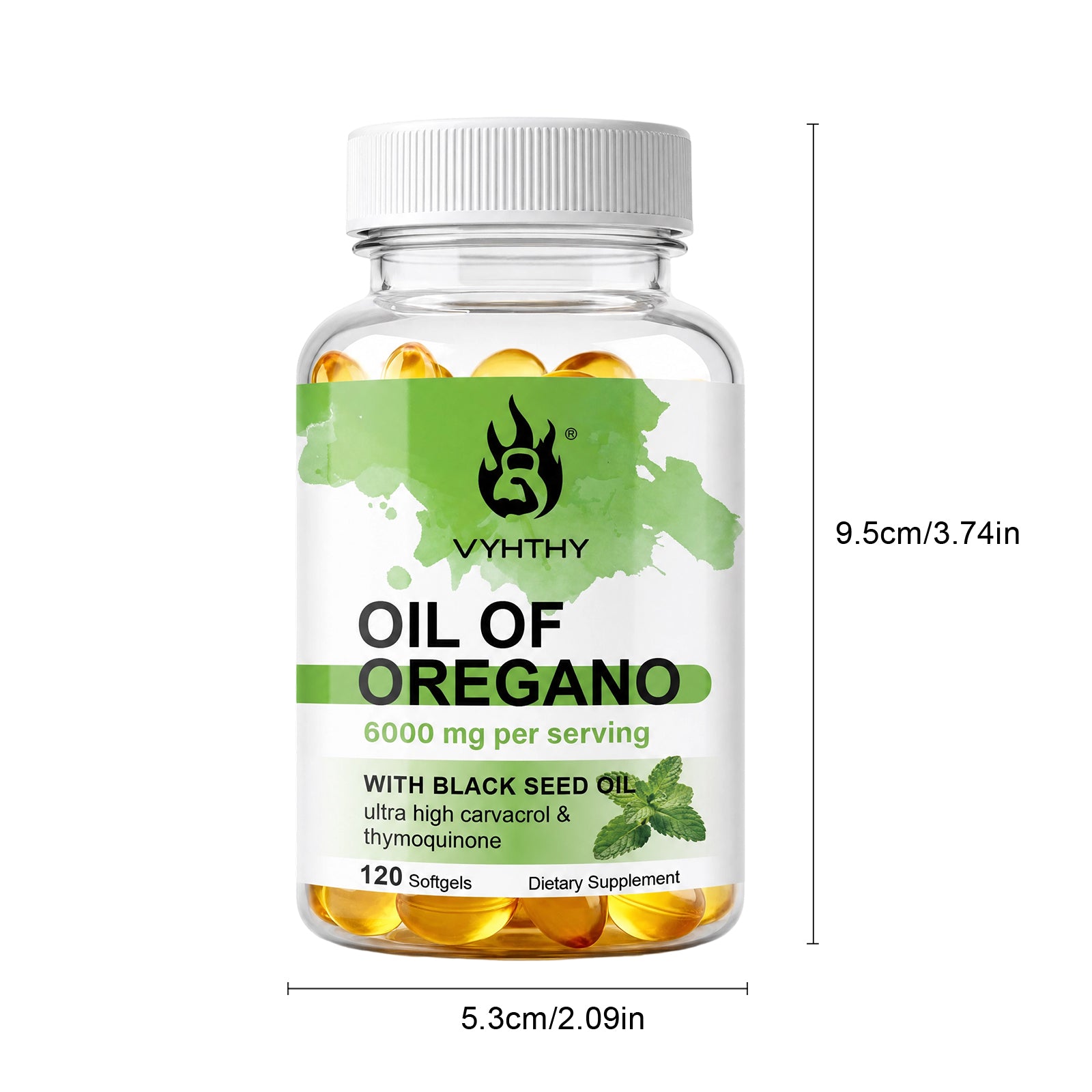 VYHTHY Oil of Oregano Softgels 6000mg Per Serving with 200mg Black Seed Oil, 20:1 High Extract with Carvacrol & Thymoquinone, Supports Immune & Skin Health, 120 Softgels