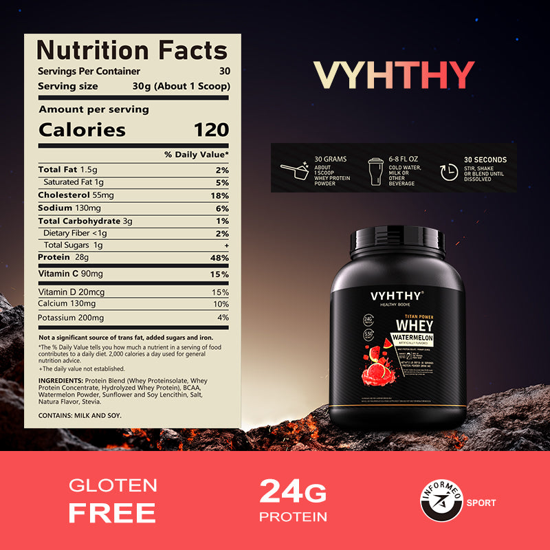 VYHTHY Watermelon Flavor Whey Protein Powder-24g of Protein Per Serving-Premium Whey Protein Powder for Pre Post Workout-Fast Absorbing Whey Concentrate-Low Lactose Gluten Free, Natural Flavored 2LB