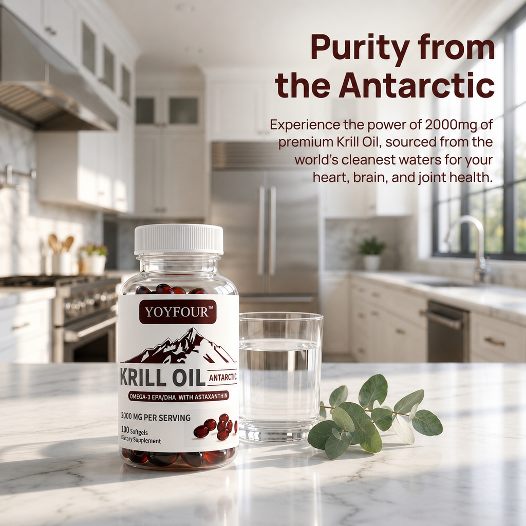 YOY Four Antarctic Krill Oil Softgels 2000mg, Omega-3 EPA DHA with Astaxanthin & Phospholipids, Supports Heart Brain Joint Immune Health for Men Women, 100 Count Dietary Supplement