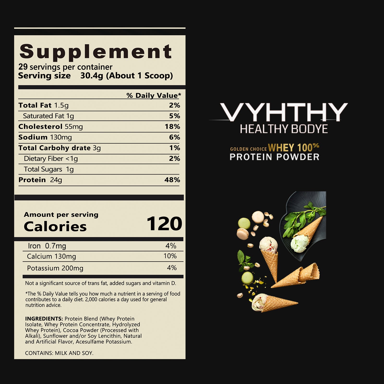 VYHTHY Titan Power 100% Whey Protein Powder - Vanilla Cream - 2lb