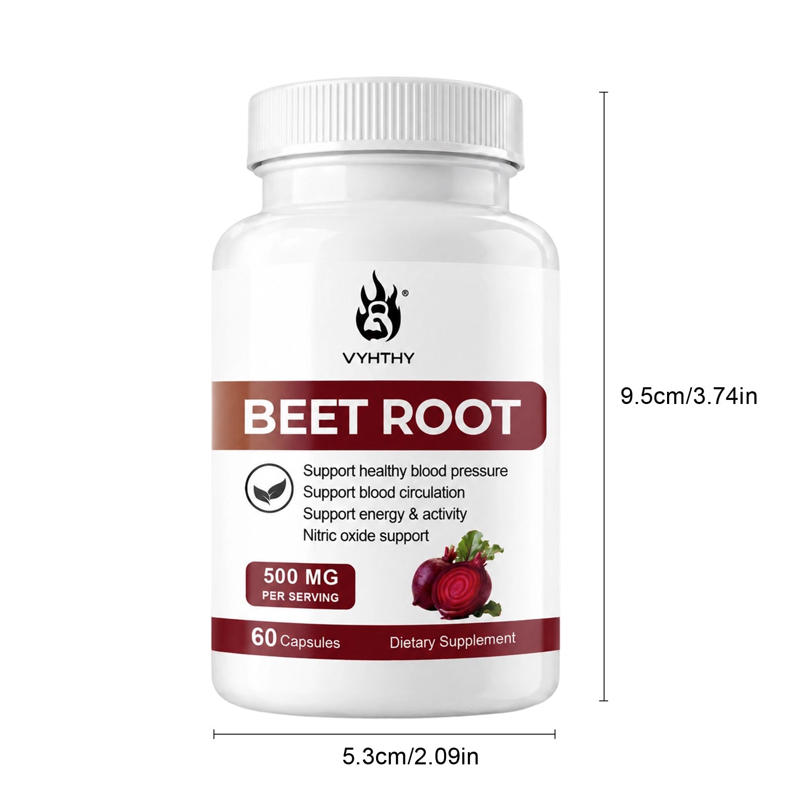 VYHTHY Beet Root Capsules 500mg Per Serving with Hawthorn Berry & L-Citrulline, Nitric Oxide Supplement for Healthy Blood Pressure, Blood Circulation & Natural Energy Support, 60 Capsules