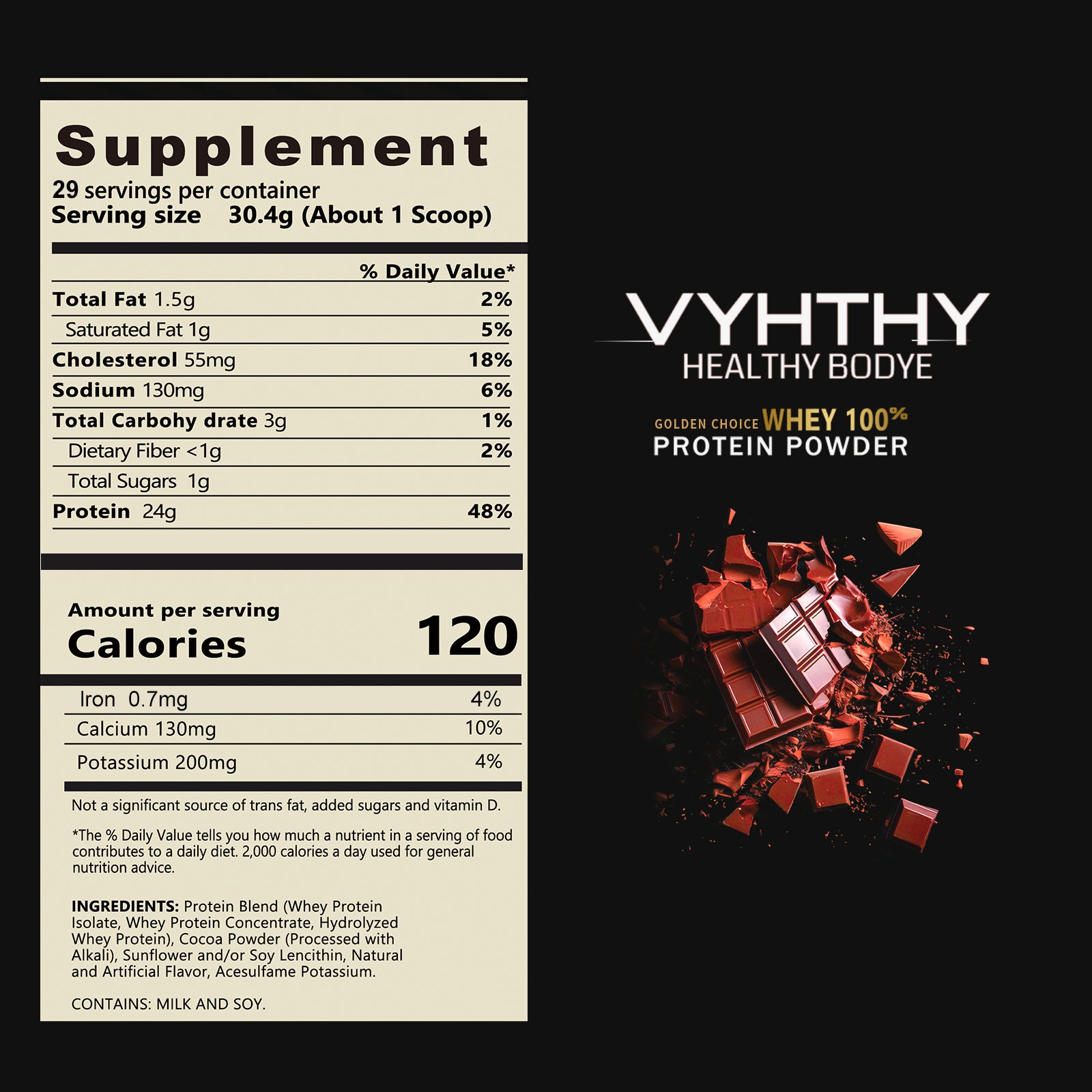 VYHTHY Titan Power 100% Whey Protein Powder - Chocolate Milkshake - 2lb