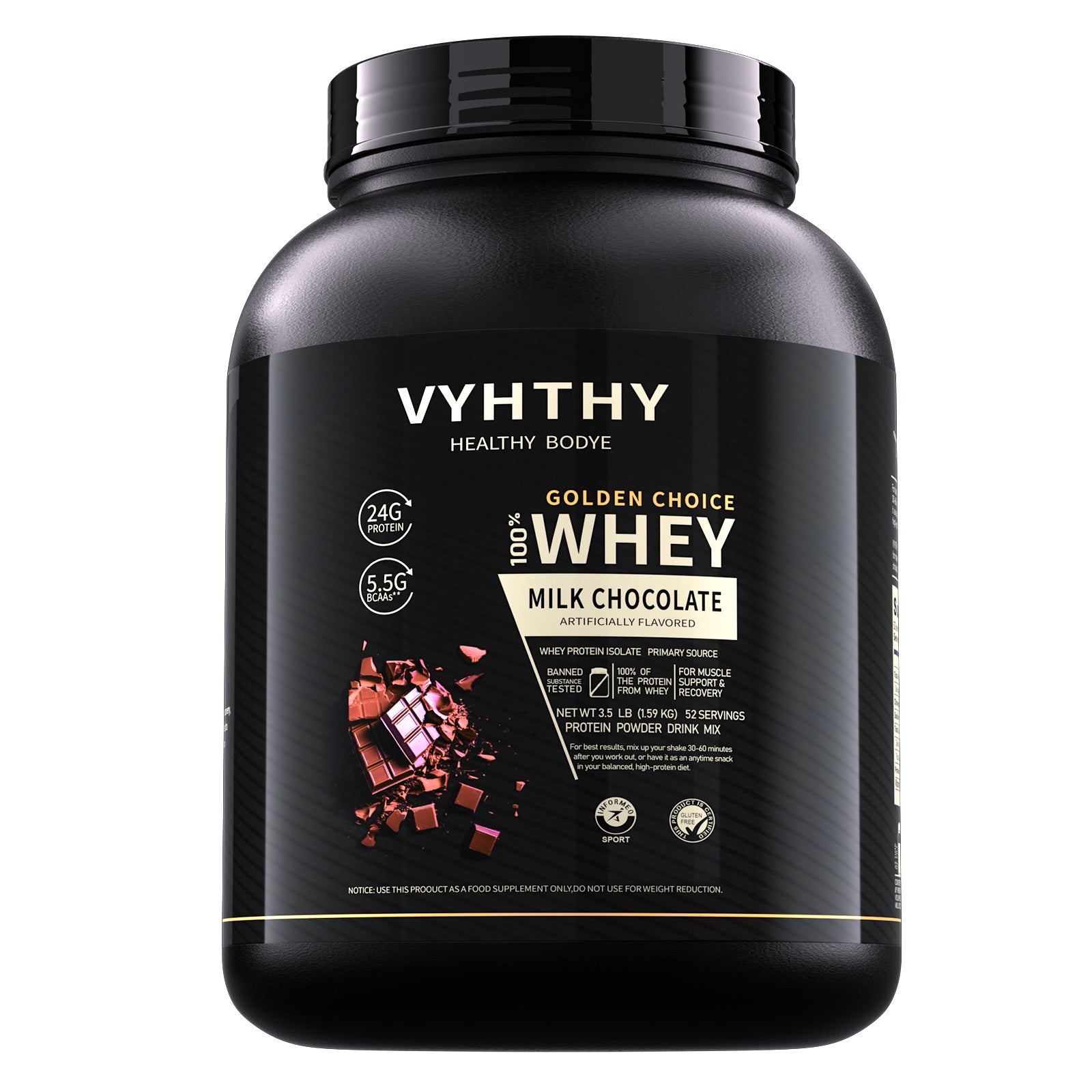 VYHTHY Titan Power 100% Whey Protein Powder - Chocolate Milkshake - 3.5lb