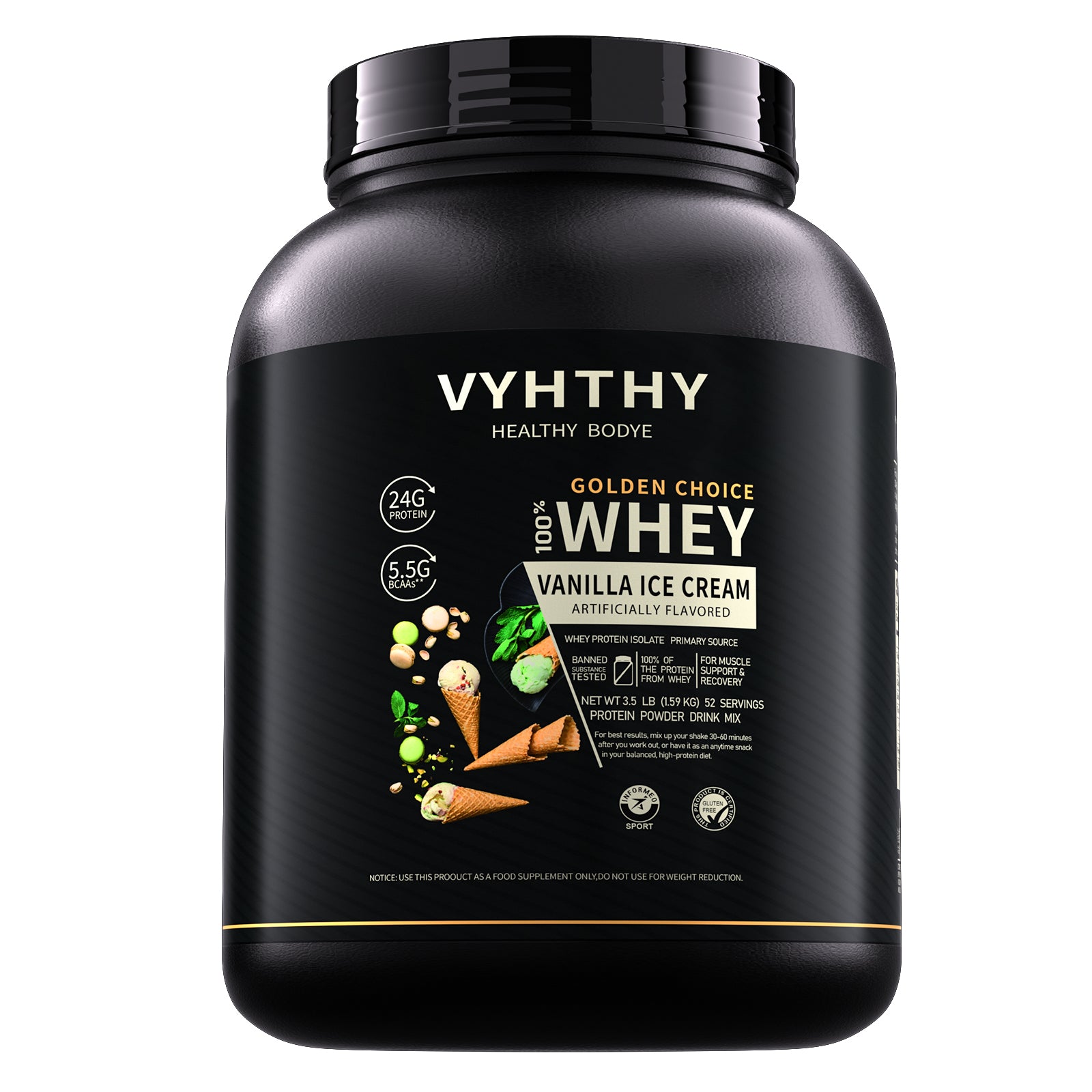 VYHTHY Titan Power 100% Whey Protein Powder - Vanilla Cream - 3.5lb