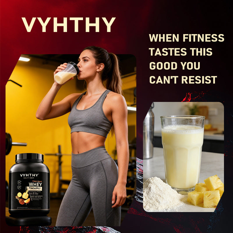 VYHTHY Pineapple Flavored Flavored Whey Protein Powder - 24g Protein per Serving - Suitable for pre- and Post-Workout Supplementation - Low Lactose, Gluten-Free, Natural Flavor (56 oz) - 52 Servings
