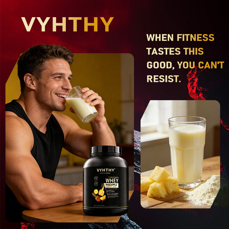 VYHTHY Pineapple Flavored Whey Protein Powder - 24g Protein per Serving - 5.5g branched-Chain Amino acids, Less Than 120 Calories, Gluten-Free, Low-Sugar Protein, (36 oz) - 30 Servings