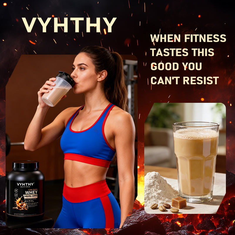 VYHTHY Caramel Coffee Flavored Whey Protein Powder - 24g Protein per Serving - Suitable for pre- and Post-Workout Supplementation - Low Lactose, Gluten-Free, Natural Flavor (56 oz) - 52 Servings