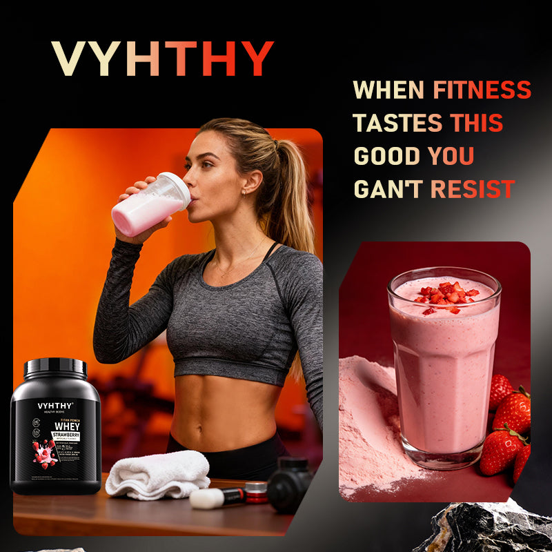 VYHTHY Strawberry Flavored Whey Protein Powder - 24g Protein per Serving - Suitable for pre- and Post-Workout Supplementation - Low Lactose, Gluten-Free, Natural Flavor (36 oz) - 30 Servings