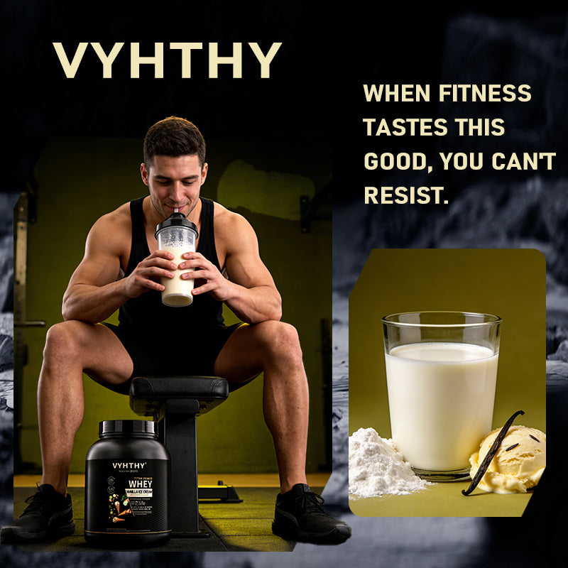 VYHTHY Vanilla Ice Cream  Flavored Whey Protein Powder - 24g Protein per Serving - Suitable for pre- and Post-Workout Supplementation - Low Lactose, Gluten-Free, Natural Flavor (56 oz) - 52 Servings