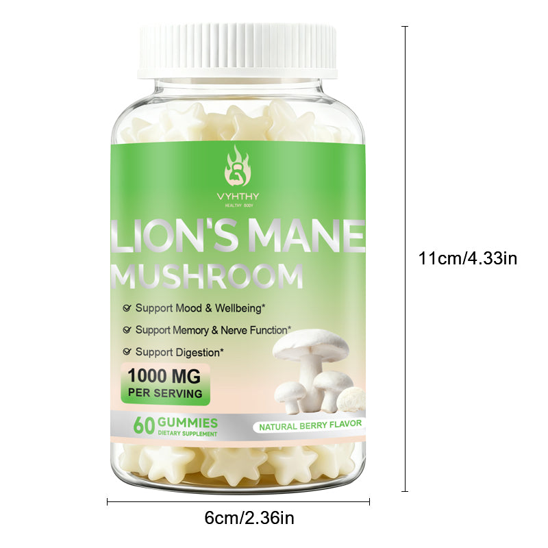 VYHTHY Mushroom Gummies, Natural Berry Flavor - Mushroom Supplement Gummies For Adults And Children Support Brain Health, Cognitive Function, Focus, Memory, And Mood, 60 Servings