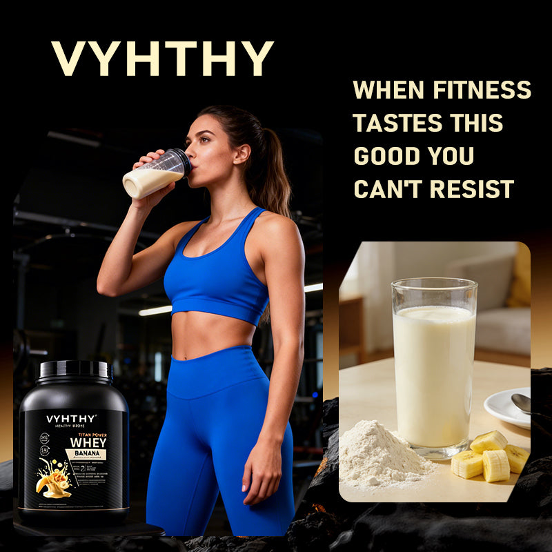 VYHTHY Banana Coffee Flavored Whey Protein Powder - 24g Protein per Serving - Suitable for pre- and Post-Workout Supplementation - Low Lactose, Gluten-Free, Natural Flavor (56 oz) - 52 Servings